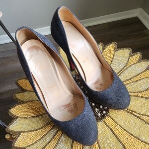 Authentic Christian Louboutin Elegant Gray  Rounded Toe High Heels Shoes